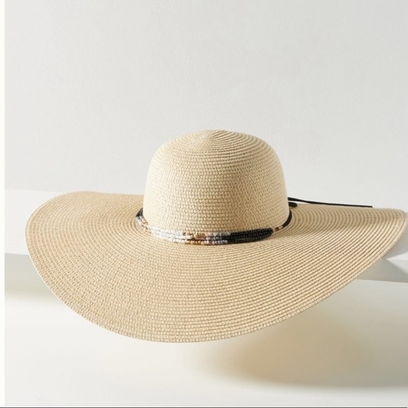 Anthropologie Accessories - NWT Anthropologie Bead-Trimmed Paper Sun Hat Natural